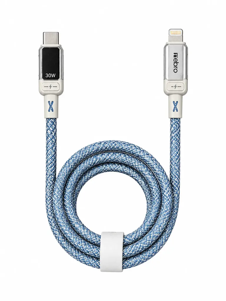 [101147] CABLE NEBRO WD-306TL CARGA RAPIDA TRENZADO TIPO-C A LIGHTNING 30W 1.2M (Azul)