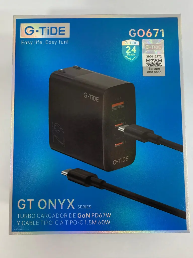 [121357] CARGADOR G-TIDE GO671 COMBO PD 67W CABLE 1.5M TIPO C A C (Negro)