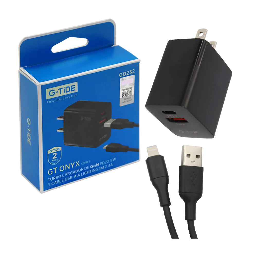 Cargador G-TIDE GO232 combo PD 22.5W TIPO USB-A A LIGHTING CABLE 1M 