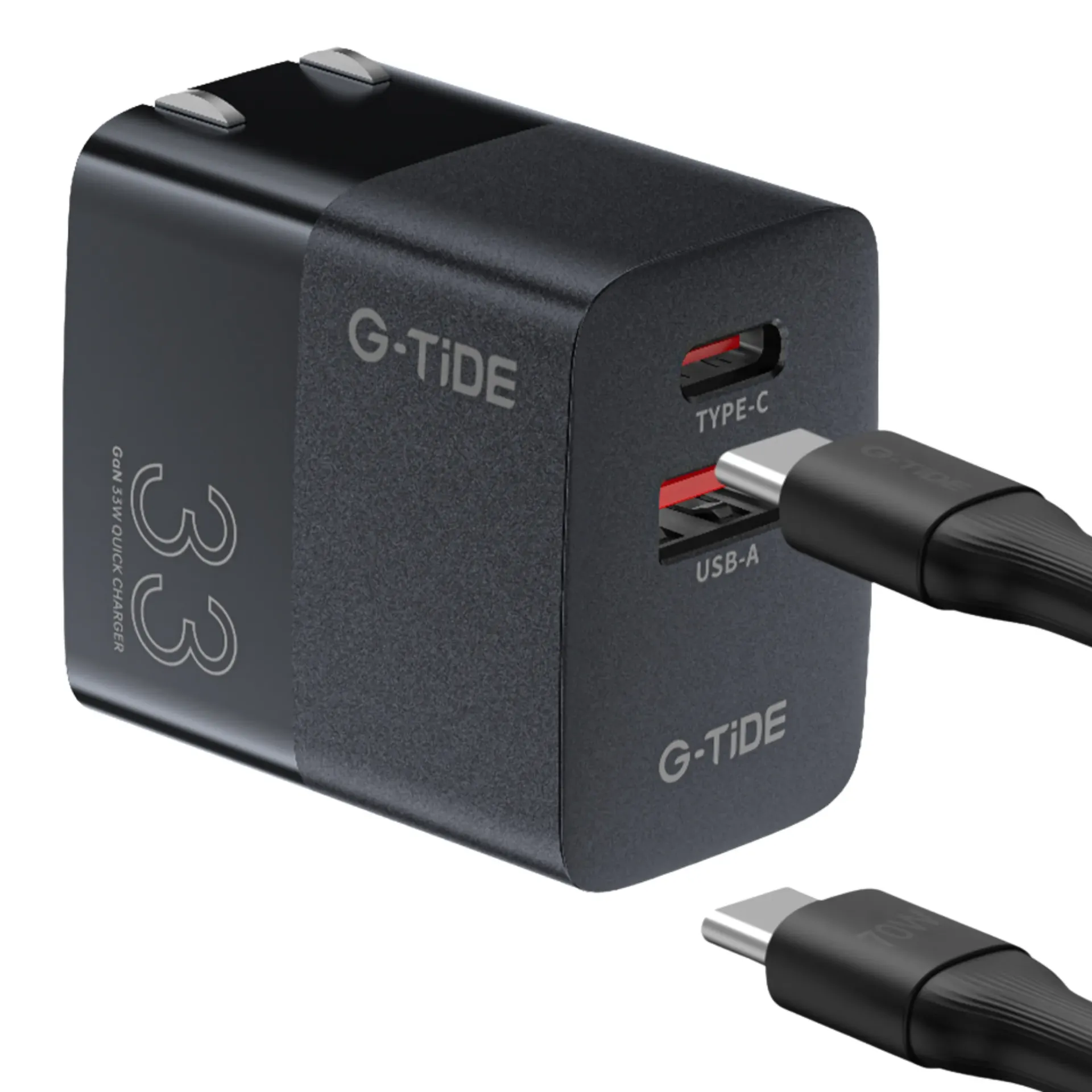 [130200] CARGADOR COMBO G-TIDE GO333 PD 33W TIPO C A C CABLE 1M (Negro)
