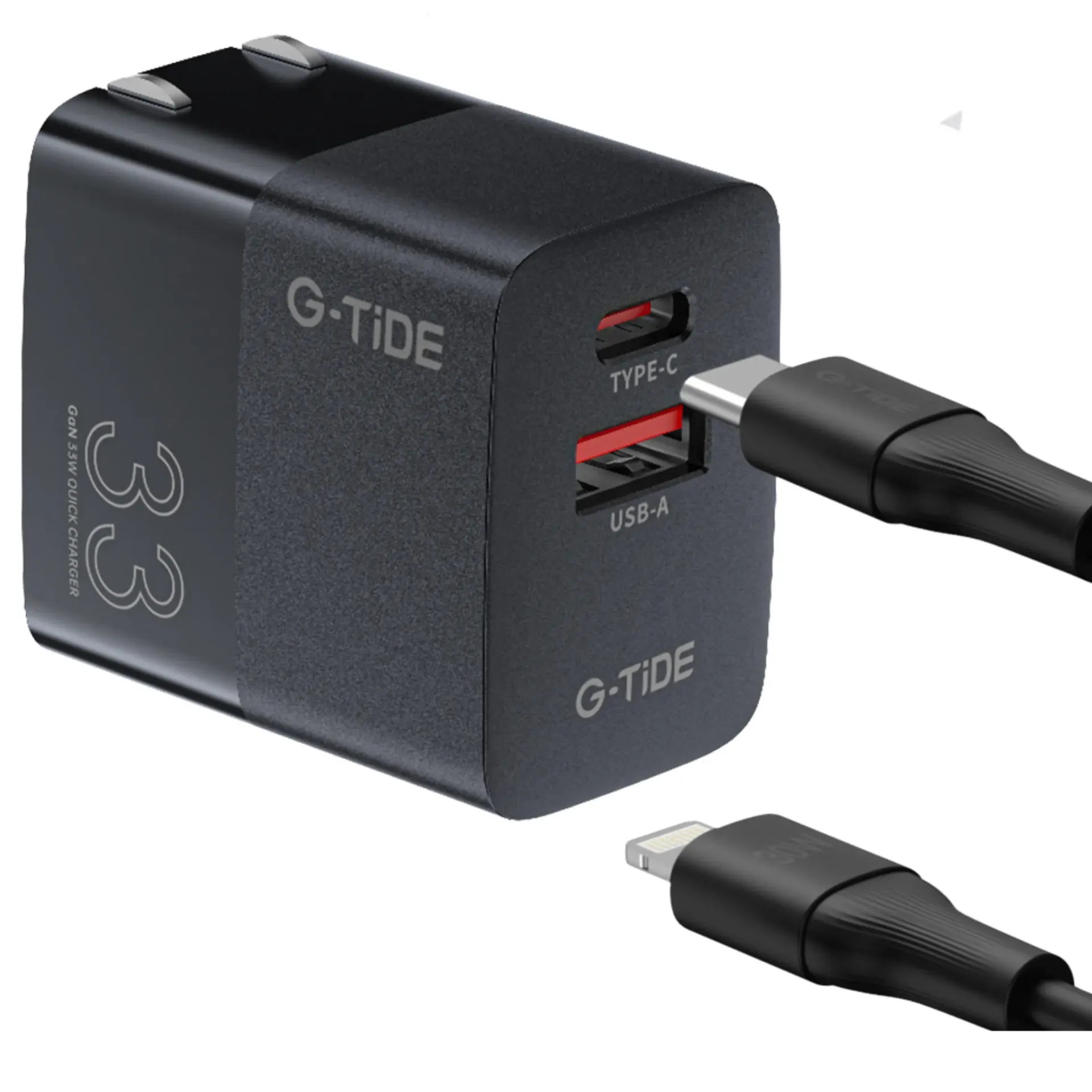 [130222] CARGADOR COMBO G-TIDE GO334 PD 33W TIPO C A LIGHTNING CABLE 1M (Negro)