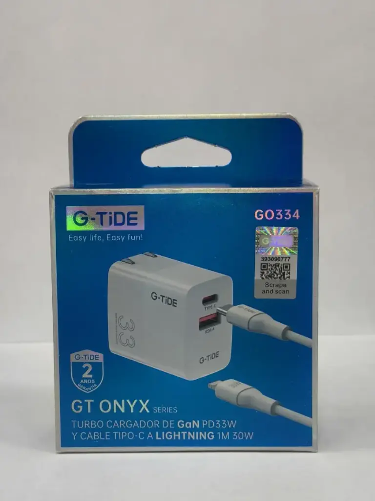 Cargador G-TIDE GO334 combo PD 33W TIPO C A LIGHTING CABLE 1M  
