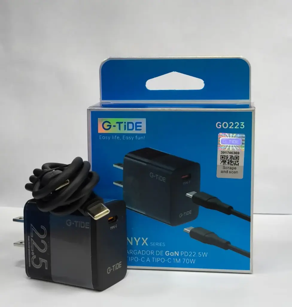 CARGADOR COMBO G-TIDE GO223 PD 22.5W TIPO C A C CABLE 1M SERIE NO USAR (Negro)