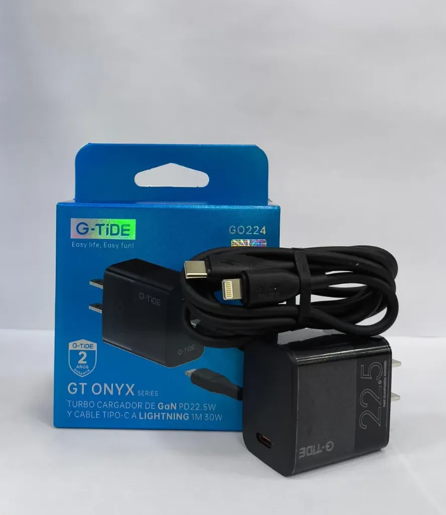 [130410] CARGADOR COMBO G-TIDE GO224 PD 22.5W TIPO C A LIGHTNING CABLE 1M (Negro)