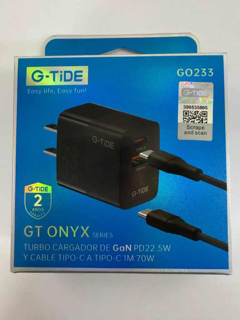 [130397] Cargador combo G-TIDE GO234 PD 22.5W CABLE 1M TIPO C A LIGHTING (Negro)