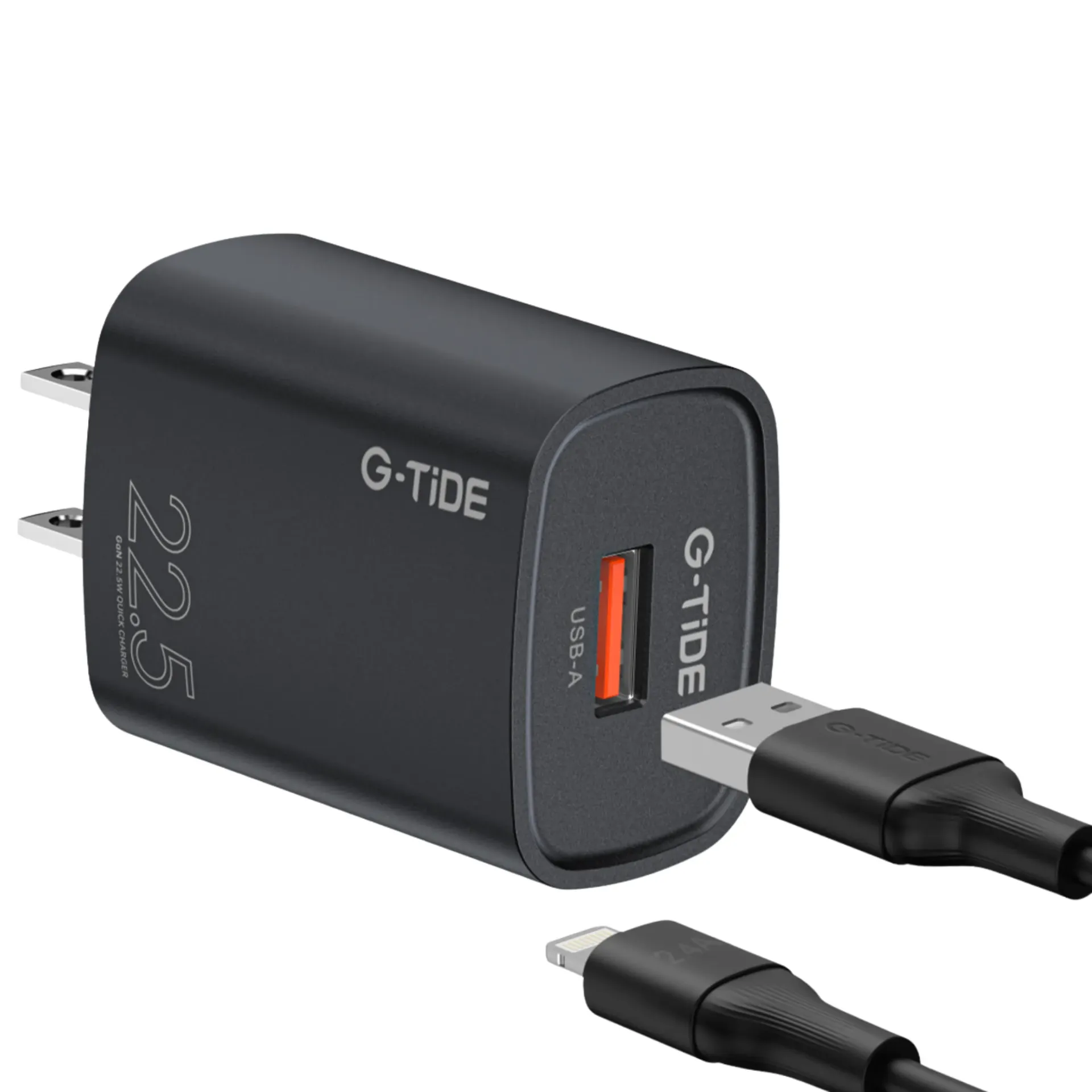 [130566] CARGADOR COMBO G-TIDE CH22A2 PD 22.5W TIPO USB A LIGHTING CABLE 1M (Negro)