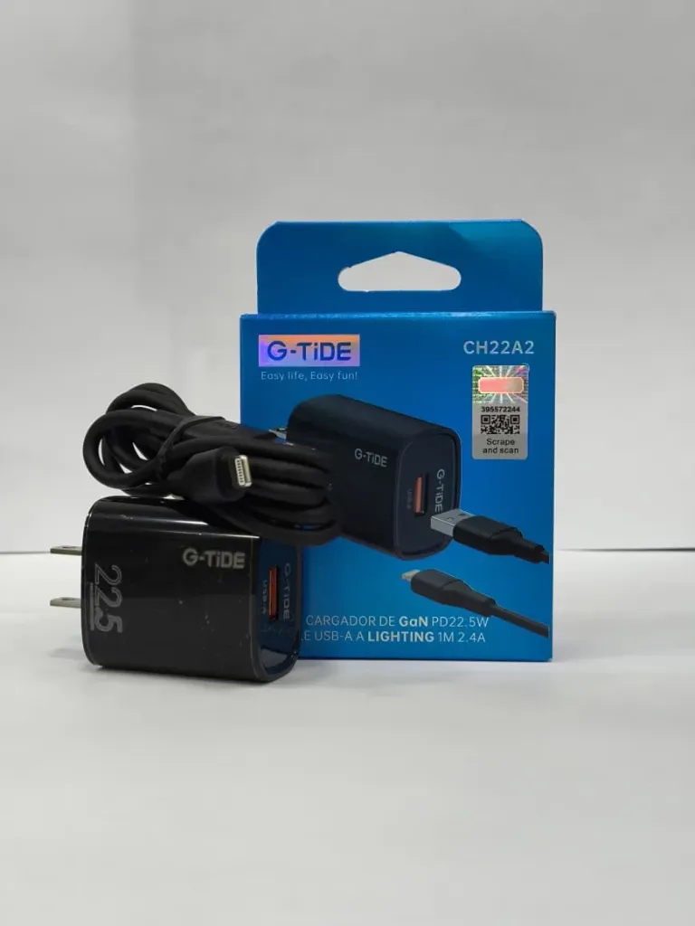 Cargador combo G-TIDE CH22A2 PD 22.5W TIPO USB A LIGHTING CABLE 1M