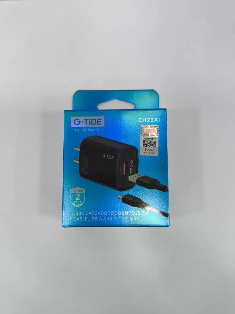 Cargador combo G-TIDE CH22A1 PD 22.5W  USB-A A TIPO C CABLE 1M NOM (Negro)