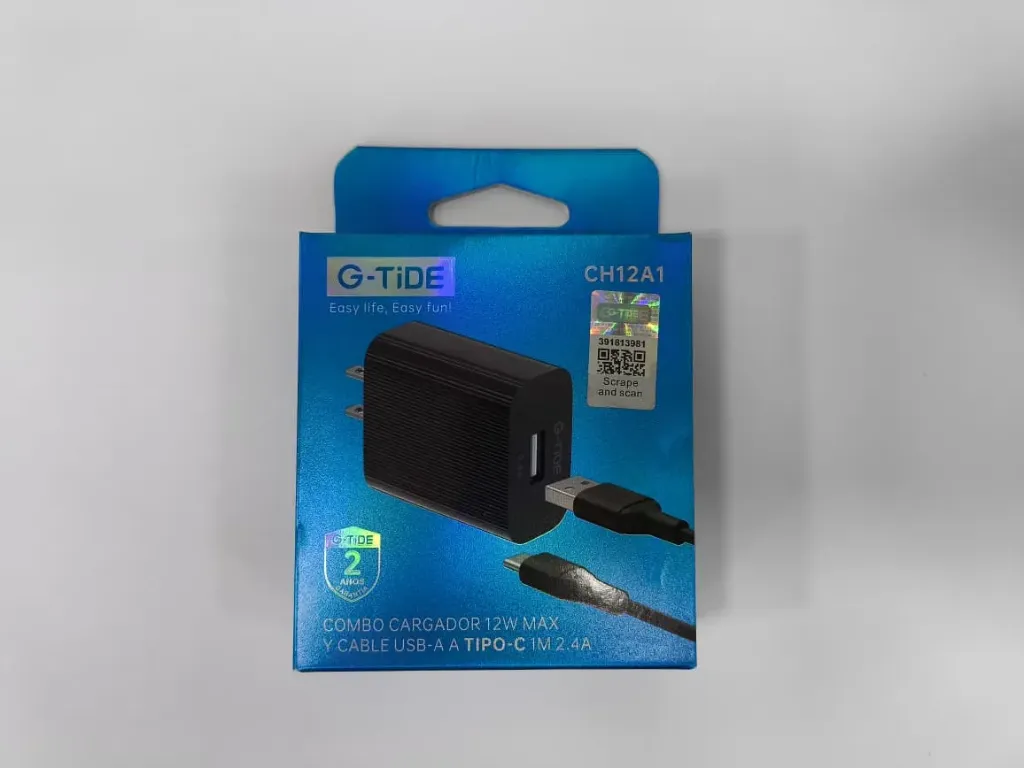 Cargador combo G-TIDE CH12A1 12W CABLE 1M USB-A A TIPO C NOM (Negro)