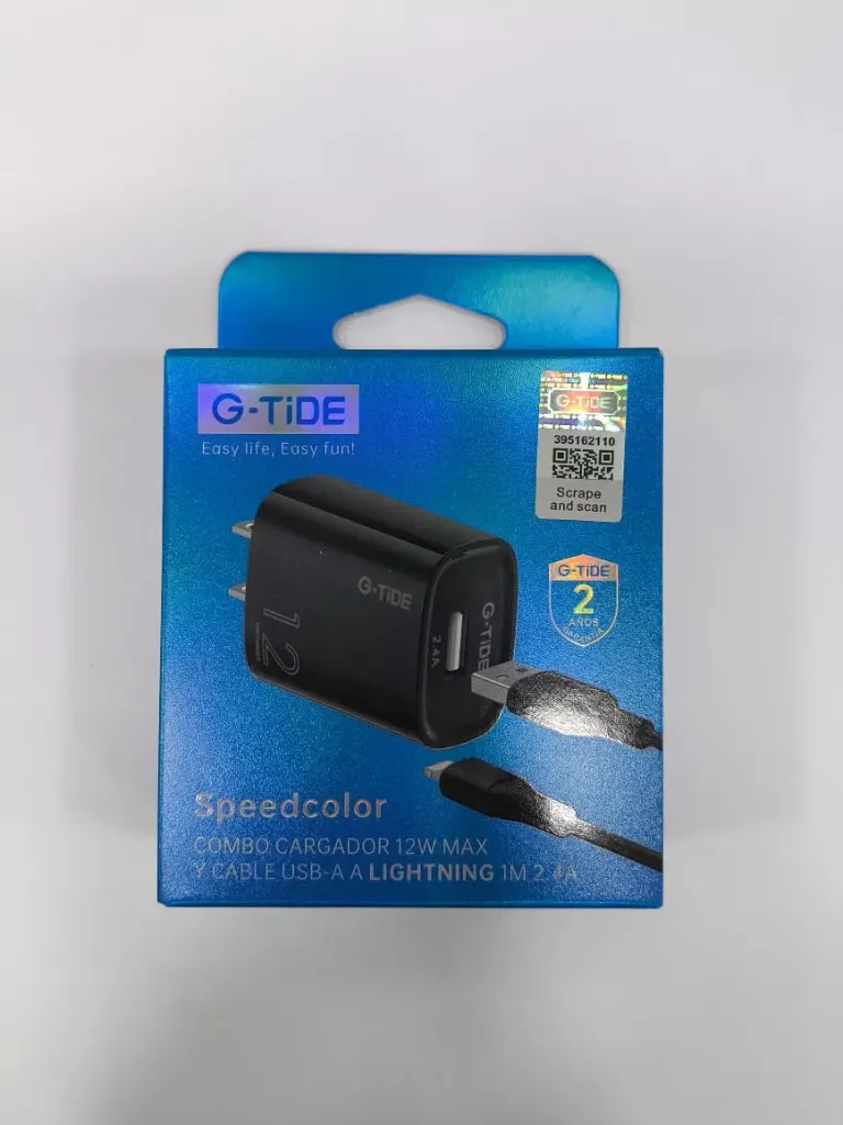Cargador Combo G-TIDE SPEEDCOLOR CH12B2 12W CABLE 1M USB-A A LIGHTNING NOM (Negro)