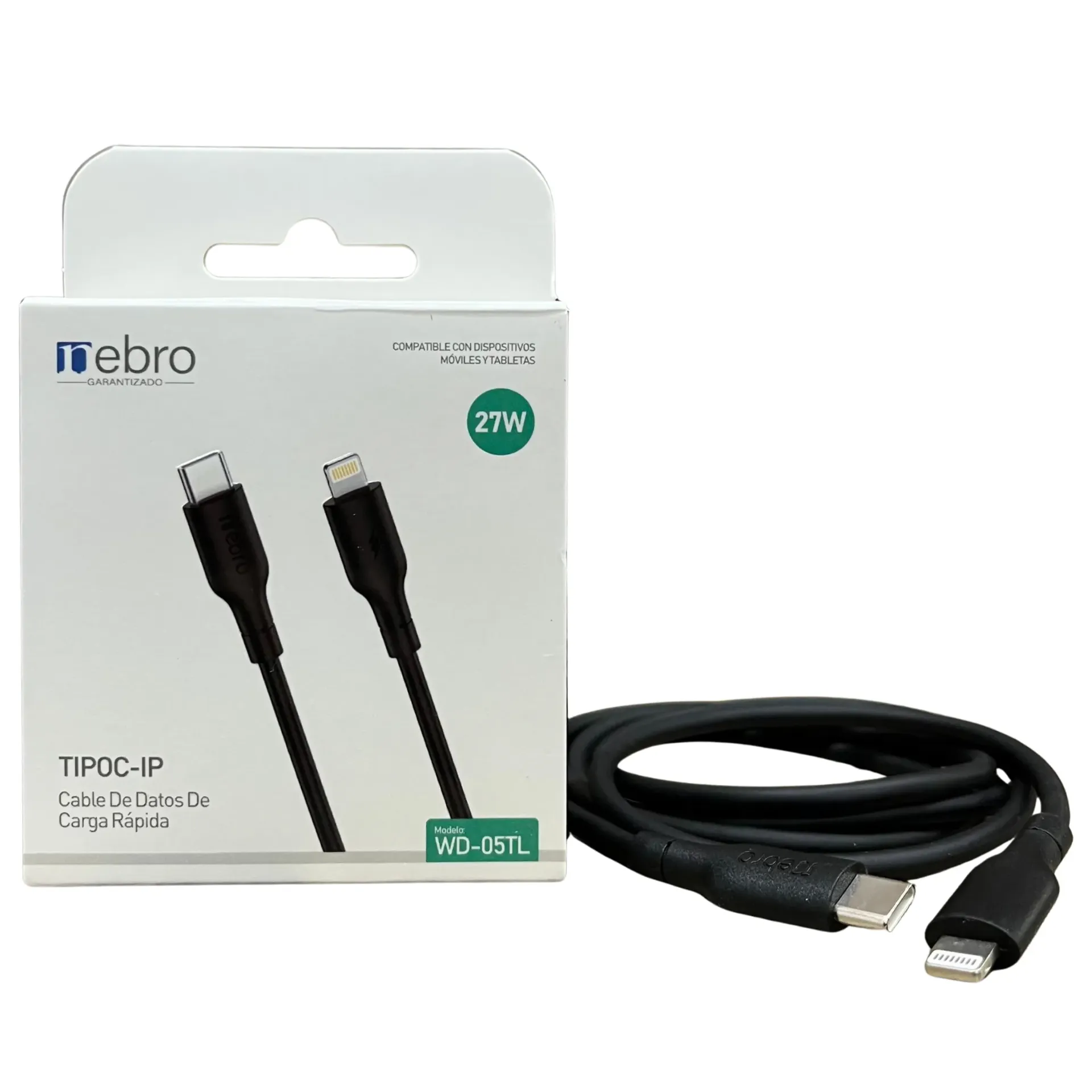 [124967] CABLE NEBRO WD‐05TL TIPO C A LIGHTING 1M 27W (Negro)