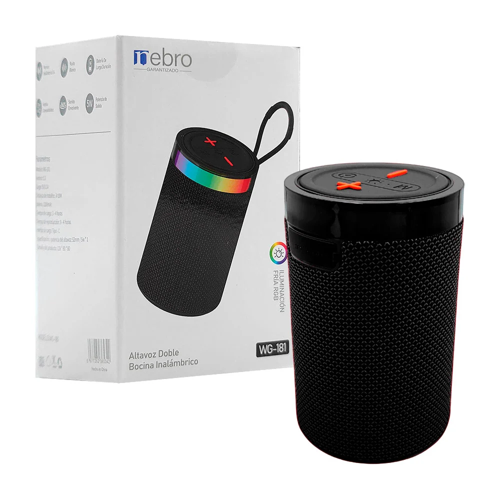 [105294] BOCINA INALAMBRICA NEBRO WG-181 V5.3 CARGA 5W RGB (Negro)