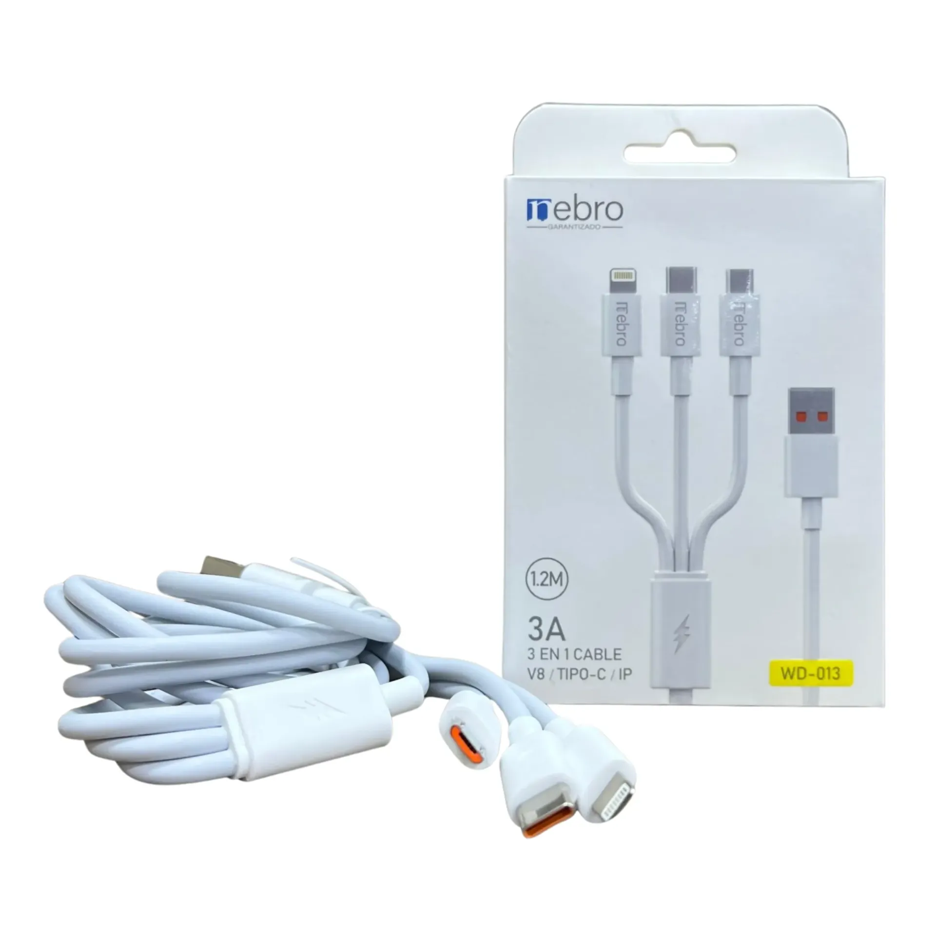 [118069] CABLE NEBRO WD-013 DATOS 3.0A 3 EN 1 (Blanco)