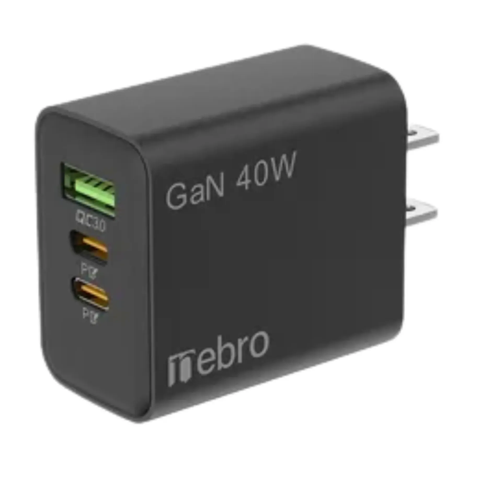 [130556] CARGADOR NEBRO VGA-030 CUBO GAN PD2+QC3.0 40W SIN CABLE (Negro)