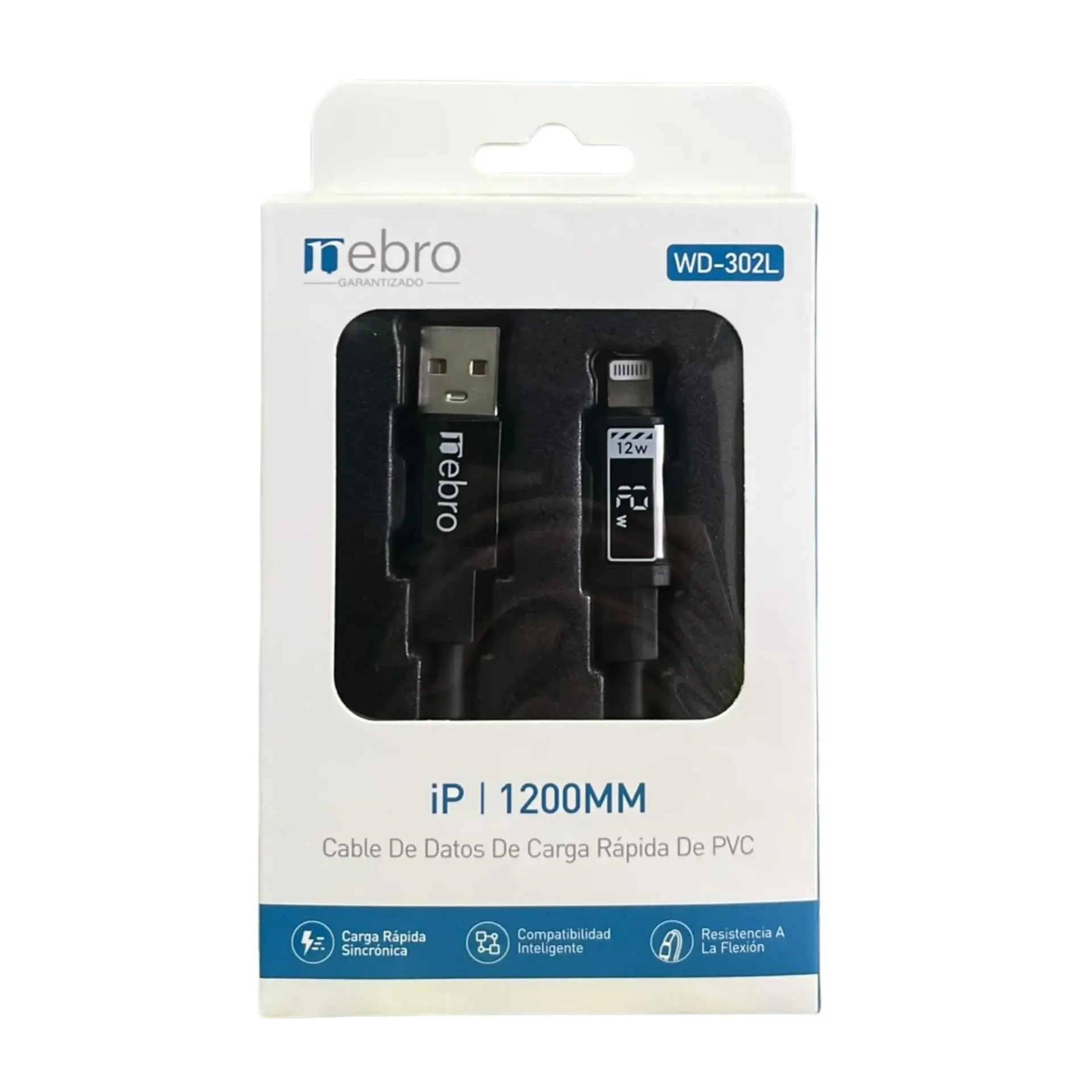 [131177] CABLE NEBRO WD-302L DATOS DE CARGA RAPIDA DE PVC USB-A A IPHONE 12W 1.2M (Negro)