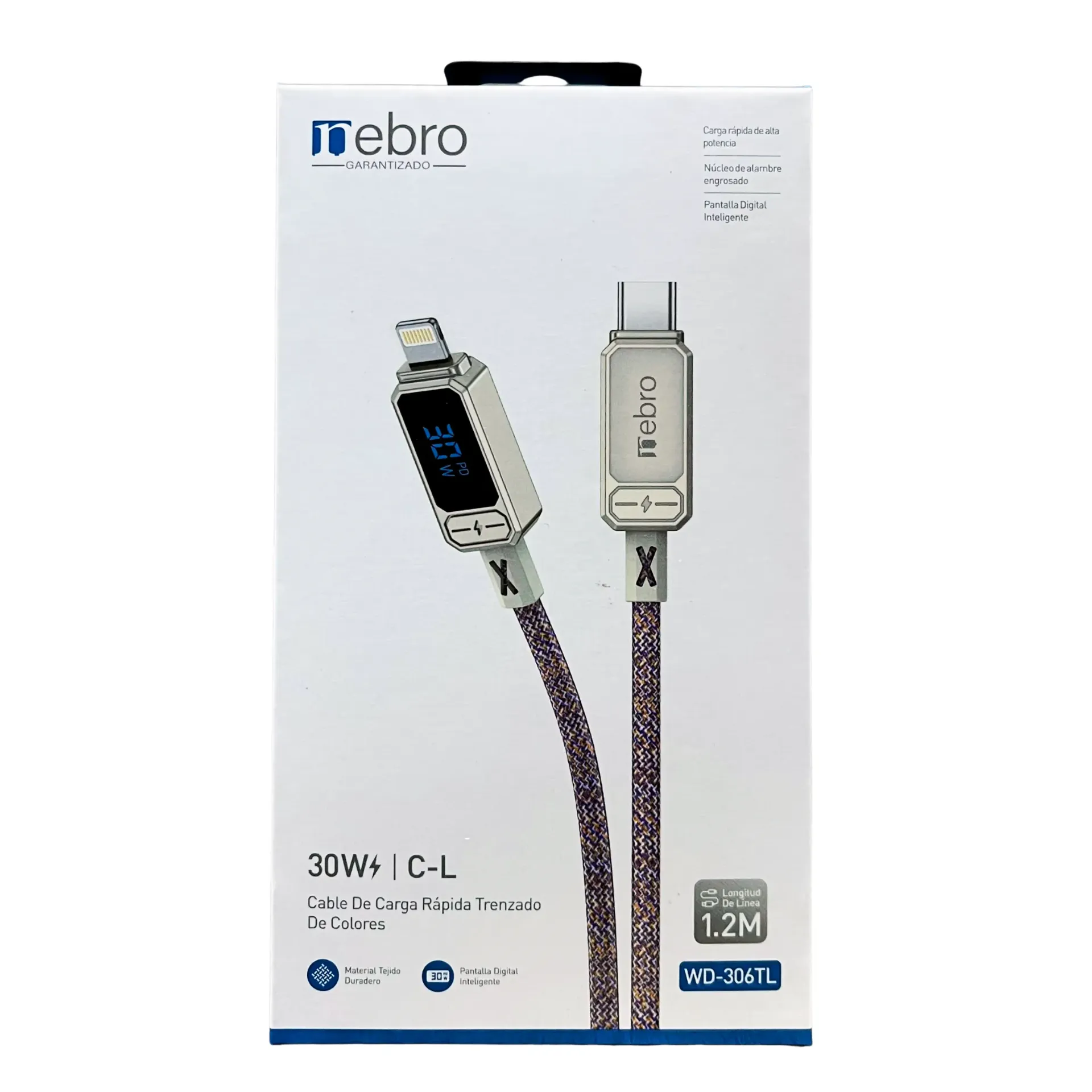 [130563] CABLE NEBRO WD-306TL CARGA RAPIDA TRENZADO TIPO-C A IP 30W 1.2M (Rosa)