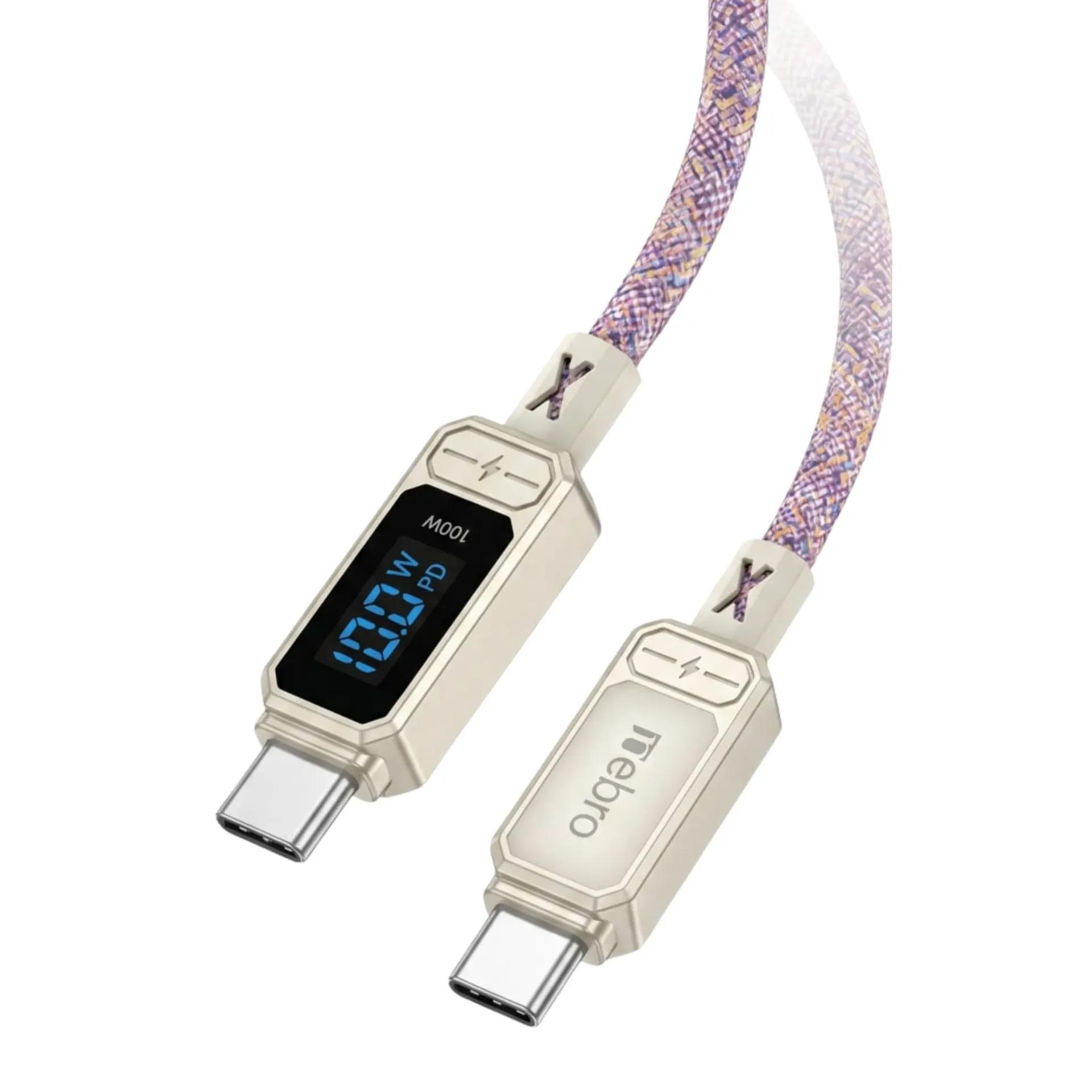 [130584] CABLE NEBRO WD-306TT CARGA RAPIDA TRENZADO TIPO-C A C 100W 1.2M (Rosa)