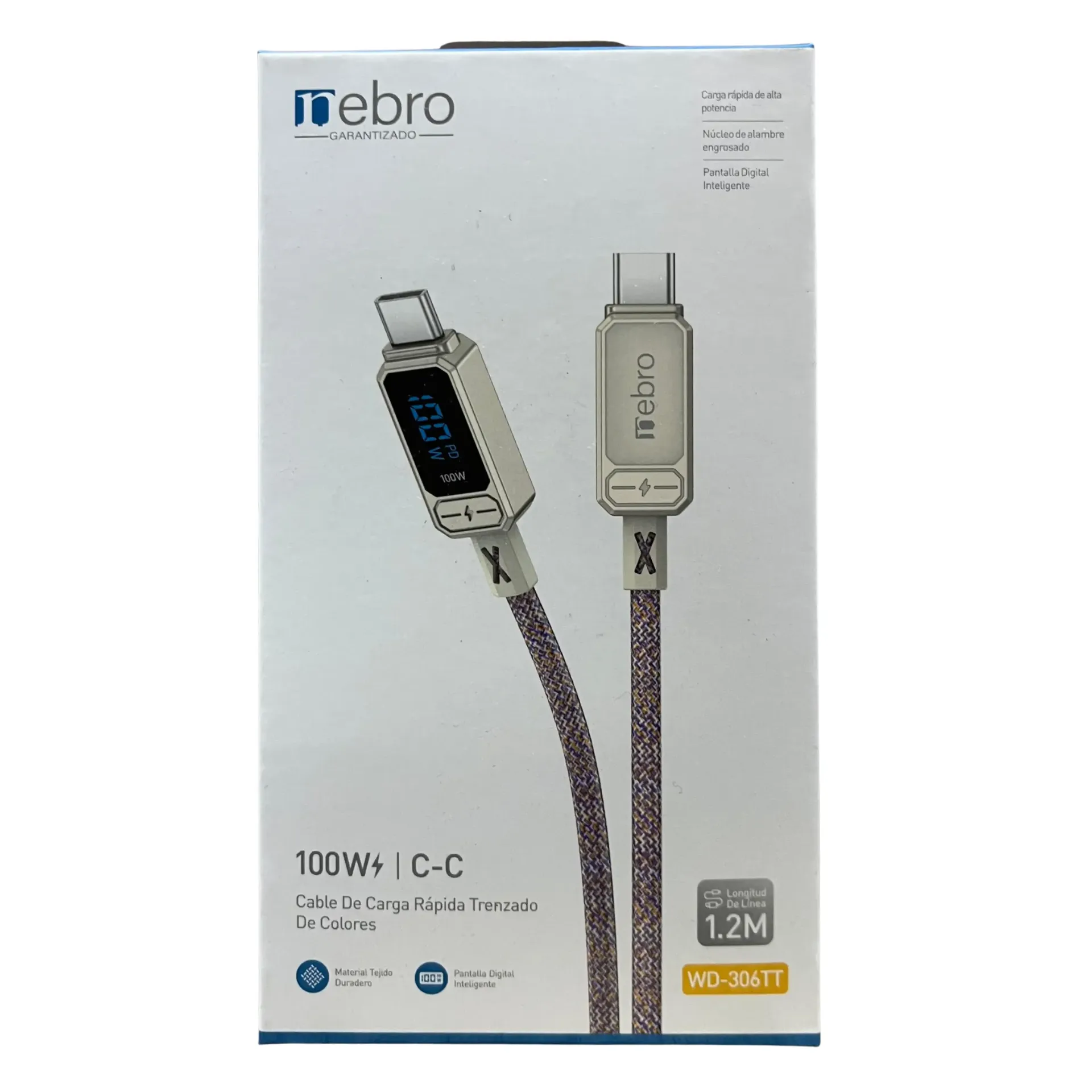 CABLE NEBRO WD-306TT CARGA RAPIDA TRENZADO TIPO-C A C 100W 1.2M