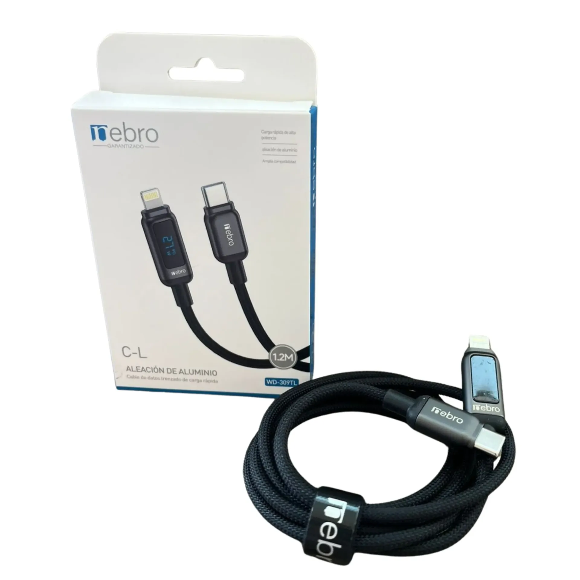 [130433] CABLE NEBRO WD-309TL DATOS TRENZADO DE CARGA RAPIDA TIPO-C A IPHONE 1.2M (Negro)