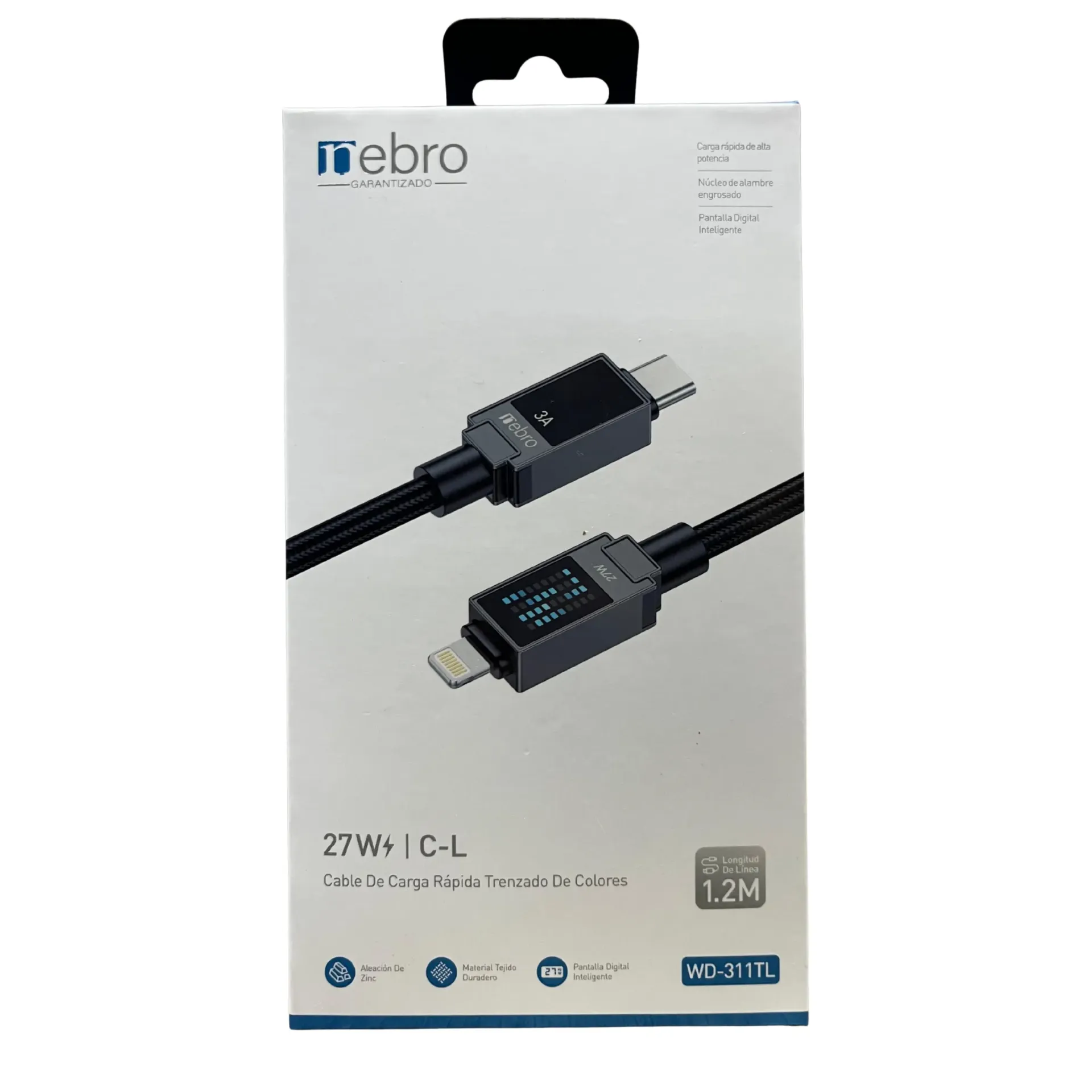 CABLE NEBRO WD-311TL CARGA RAPIDA TRENZADO TIPO-C A IP 27W 1.2M