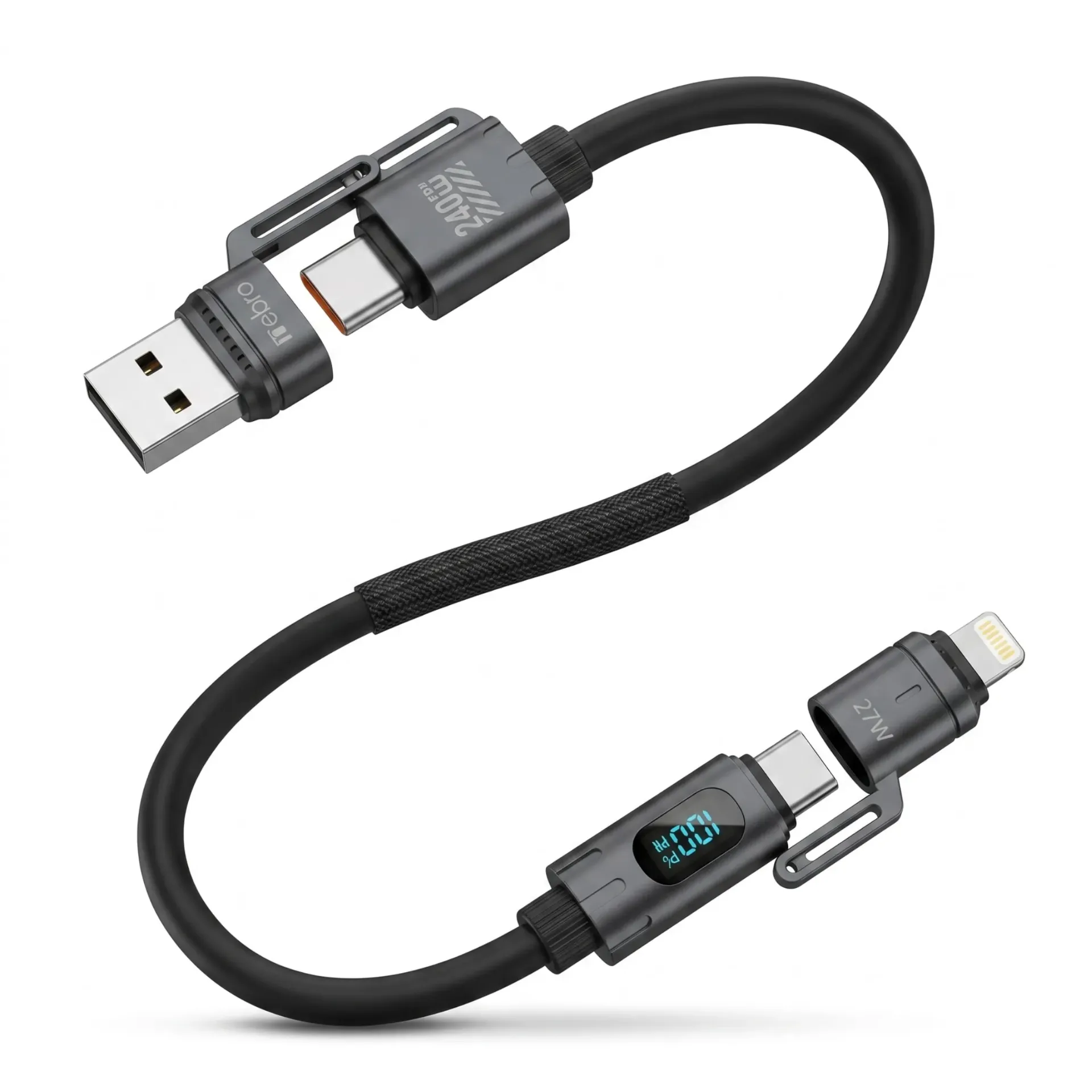 CABLE NEBRO WD-312 CARGA RAPIDA PANTALLA DIGITAL 4 EN 1 240W 1.2M