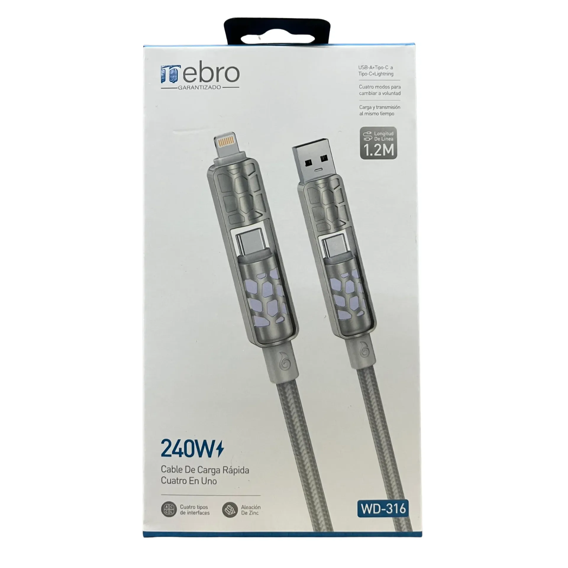 [131080] CABLE NEBRO WD-316 CARGA RAPIDA 4 EN 1 240W 1.2M (Gris)