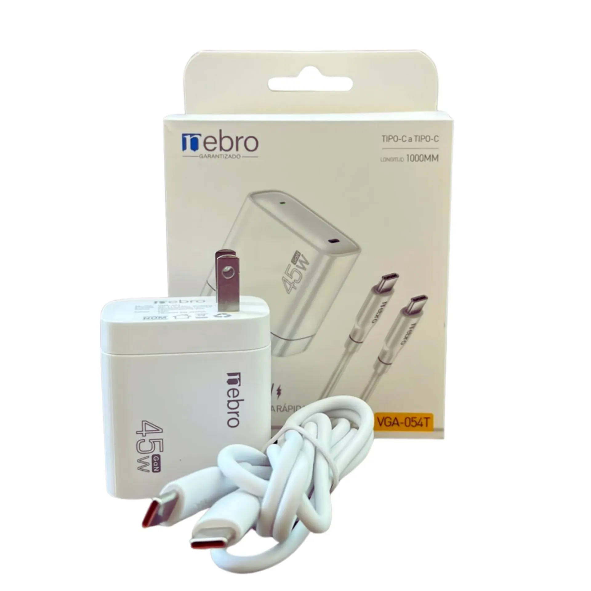 [131189] CARGADOR NEBRO VGA-054T COMBO GAN TIPO-C A TIPO-C 45W (Blanco)