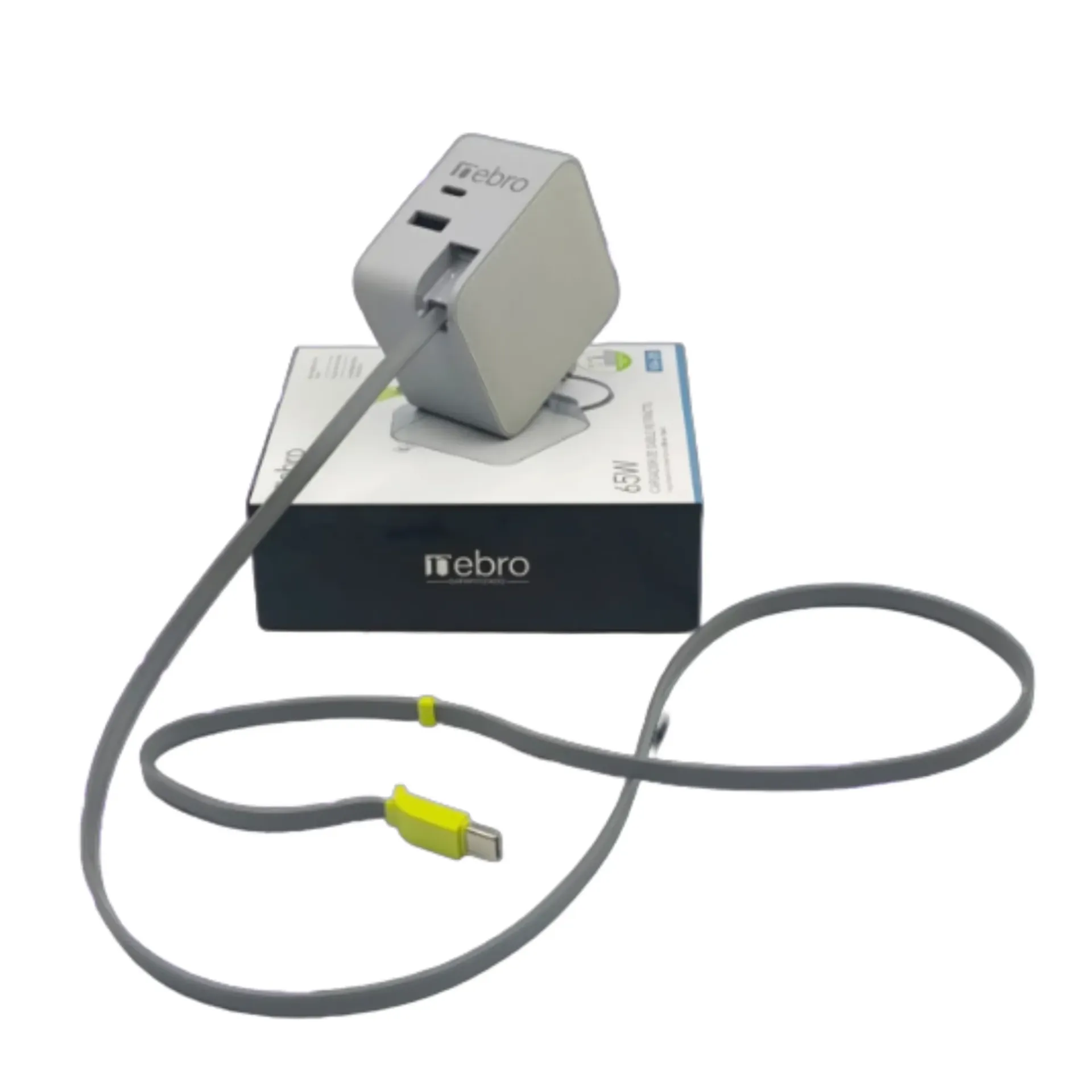 [131364] CARGADOR NEBRO VGA-205 COMBO DE CABLE RETRACTIL PUERTO USB-A + TIPO-C 65W (Gris)