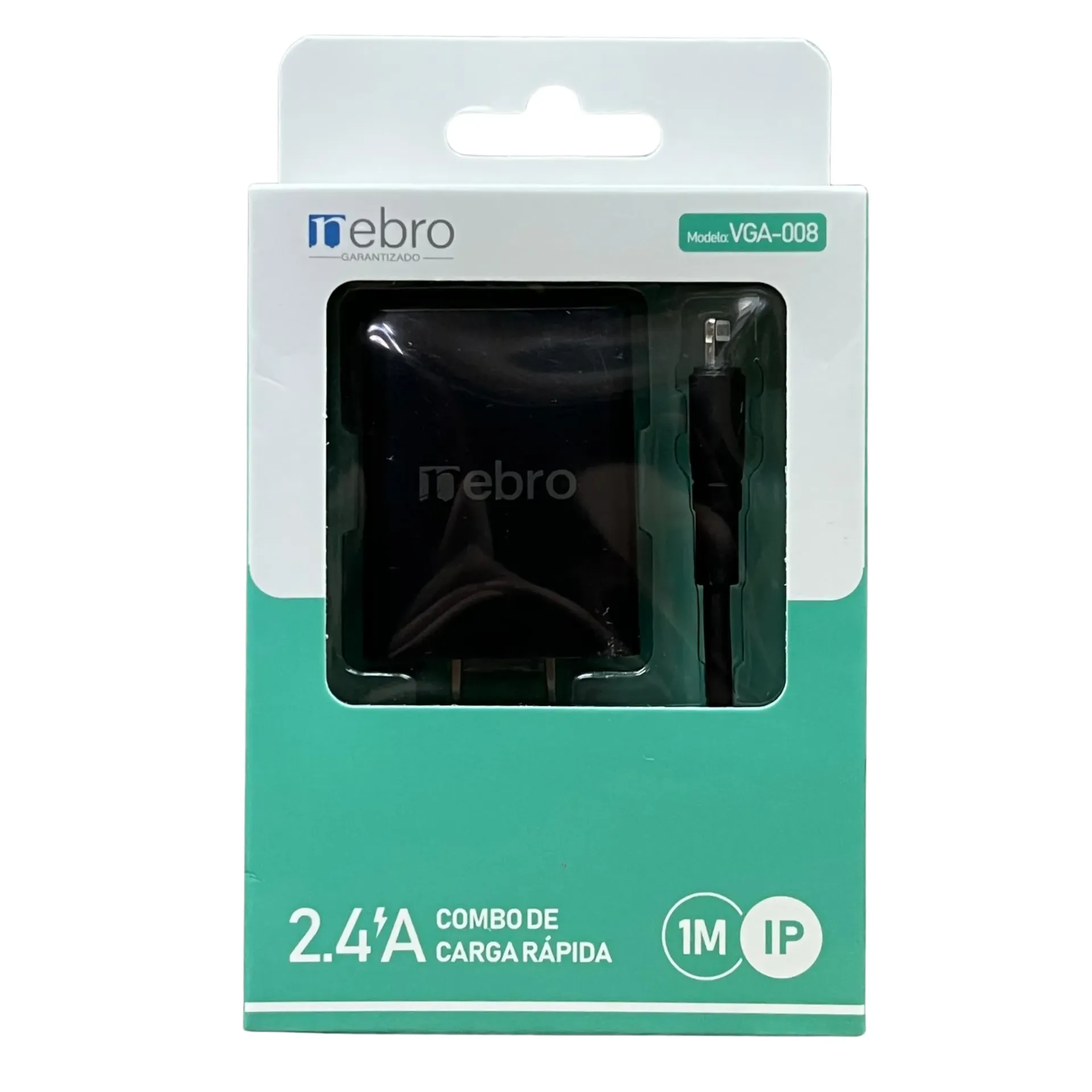 [130596] CARGADOR NEBRO VGA-008 COMBO CARGA RAPIDA LIGHTNING 2.4A 1M (Negro)