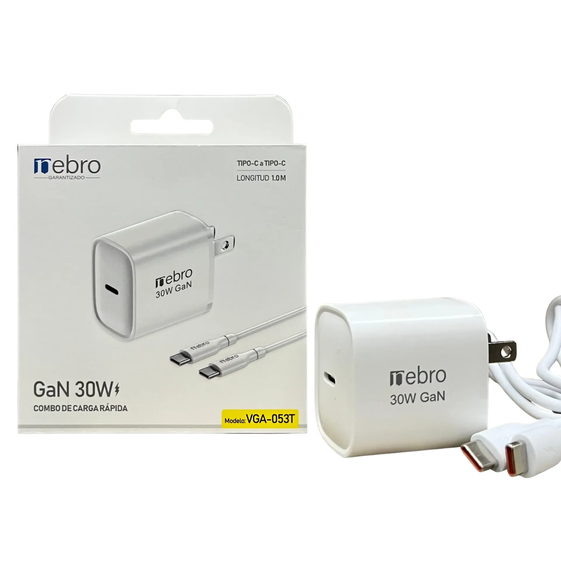 [122163] CARGADOR NEBRO VGA-053T COMBO GAN TIPO-C A TIPO-C 30W CABLE 1M (Blanco)